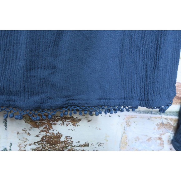 Cape Juby Flowing Long Sleeve Embroidered Tassle Peasant Boho Blouse - Picture 7 of 9